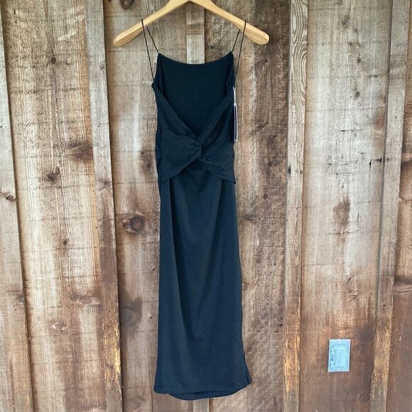 Vidussa Active Spaghetti Strap Twist Open Back Black Ruched Midi Dress - Picture 3 of 9
